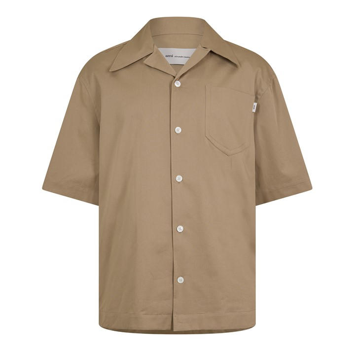 Ami Paris Men's Beige Camp Collar Short Sleeve Plain Shirt - XL