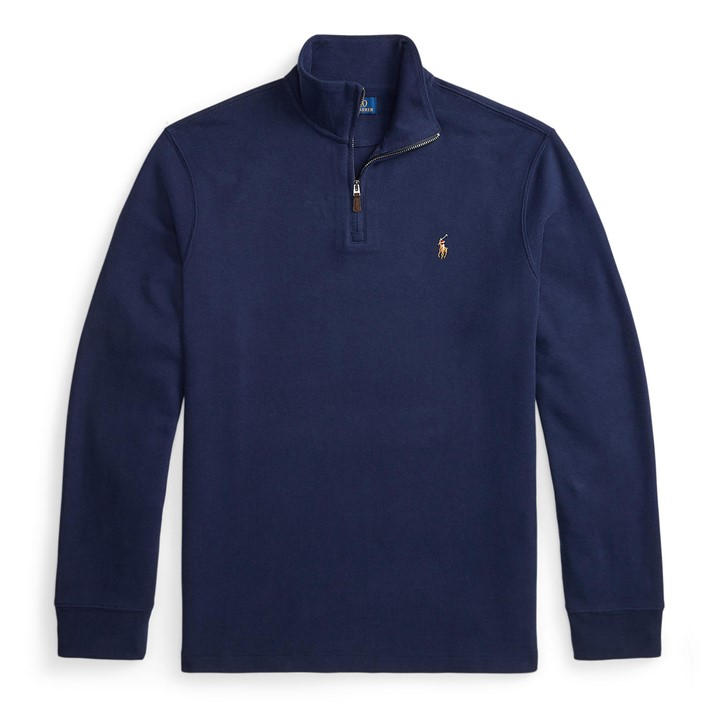 Polo Ralph Lauren Men's Blue Estate Fleece Quarter Zip Sweater - M
