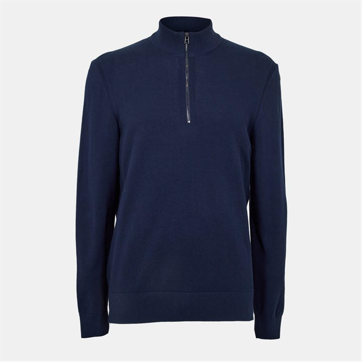 HUGO BOSS MEN'S HBB EBRANDO BLACK ZIPPED CREW NECK JUMPER