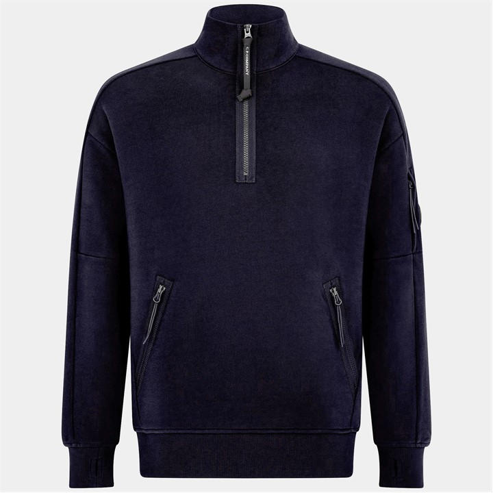 Cp Company Men's Blue Lens Arm Quarter Zip Sweatshirt 3XL