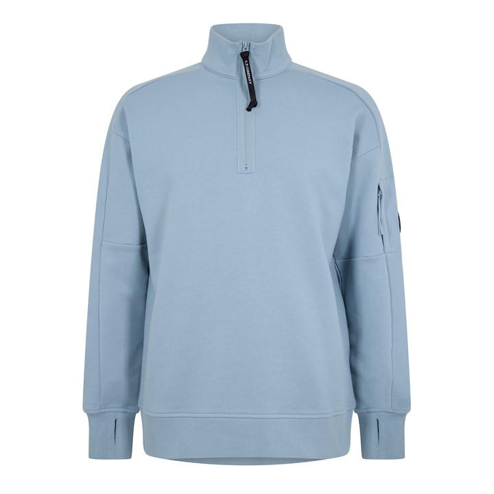 Cp Company Men's Blue Lens Quarter-Zip Fleece Top
