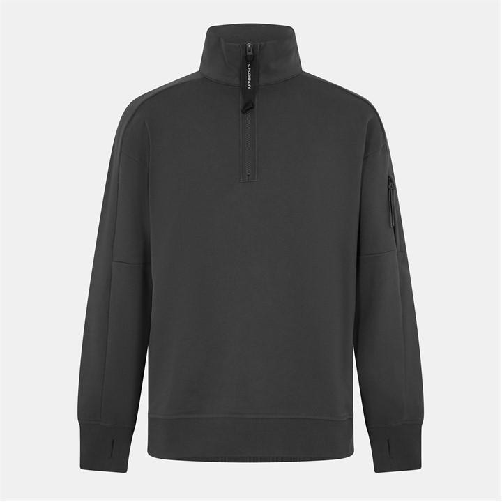 Cp Company Men's Grey Lens Quarter-Zip Fleece Top