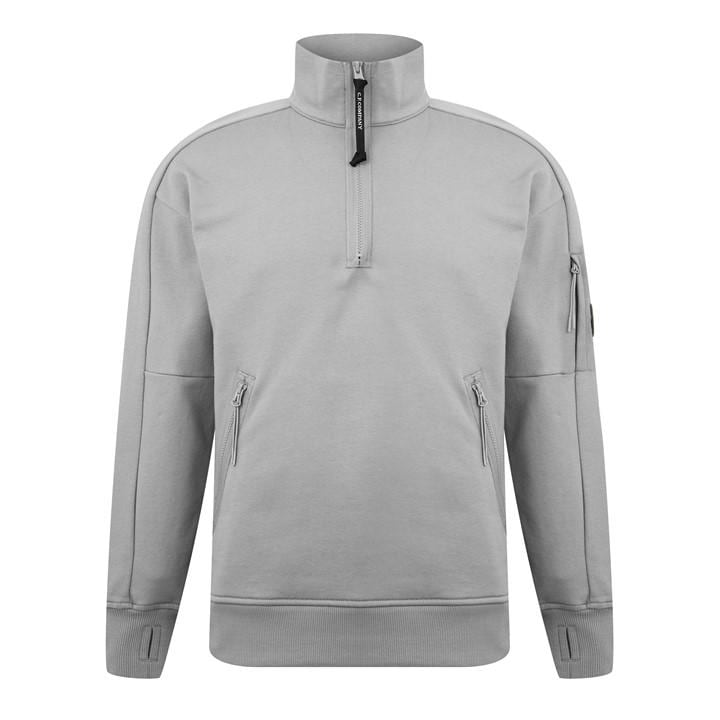 Cp Company Men's Grey Lens Quarter-Zip Fleece Top