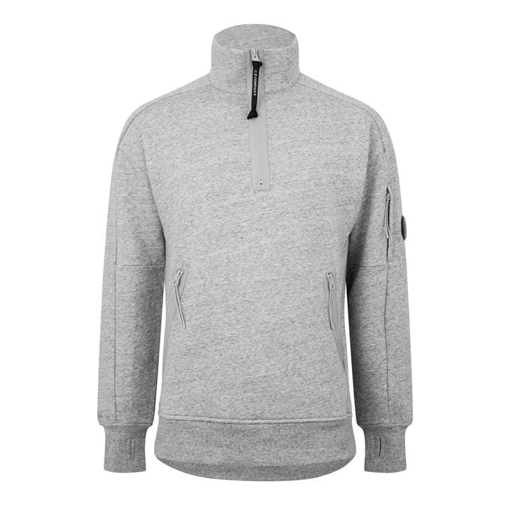 Cp Company Men's Grey Lens Quarter-Zip Fleece Top