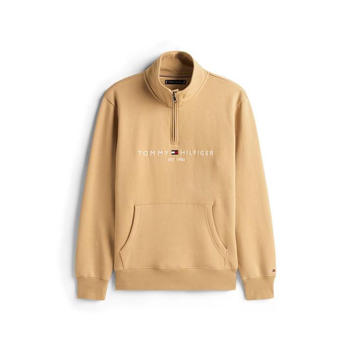 Tommy Hilfiger Men's Beige Logo Mockneck Sweatshirt Large