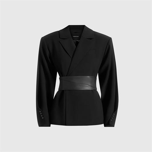 MANIERE DE VOIR - Womens Twist Sleeve Belted Blazer