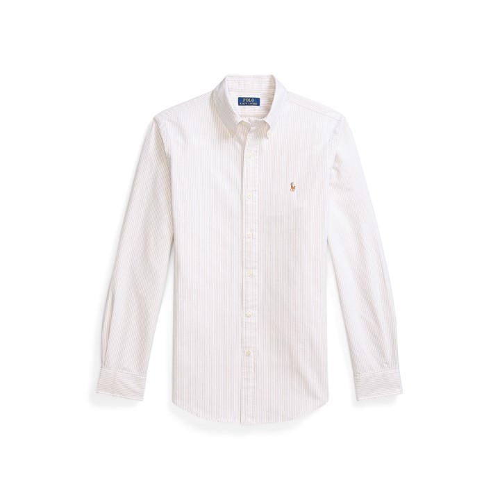 Polo Ralph Lauren Men's Beige Slim Fit Striped Oxford Shirt - XL