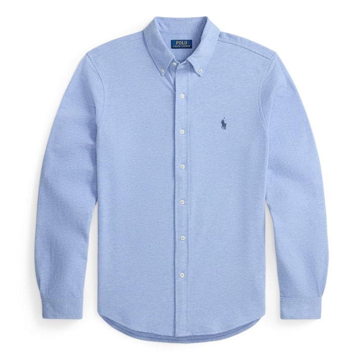 Polo Ralph Lauren Men's Blue Slim Fit Button-Down Plain Shirt