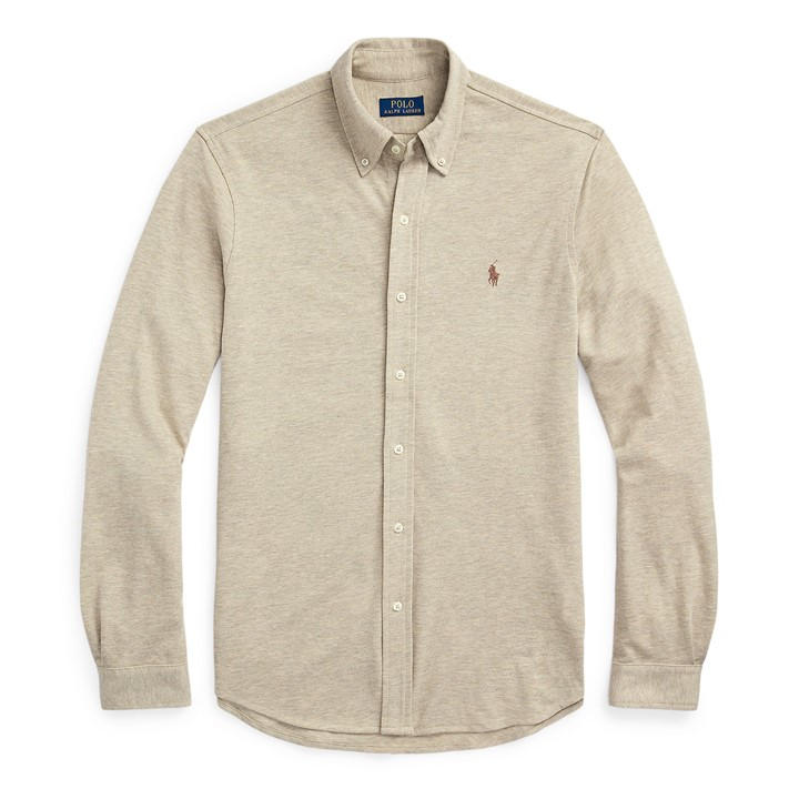 Polo Ralph Lauren Men's Beige Slim Fit Button-Down Plain Shirt
