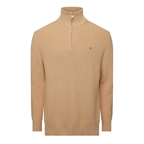 Gant - Men's Cotton Merino Ribbed 1/4 Zip Fleece Top