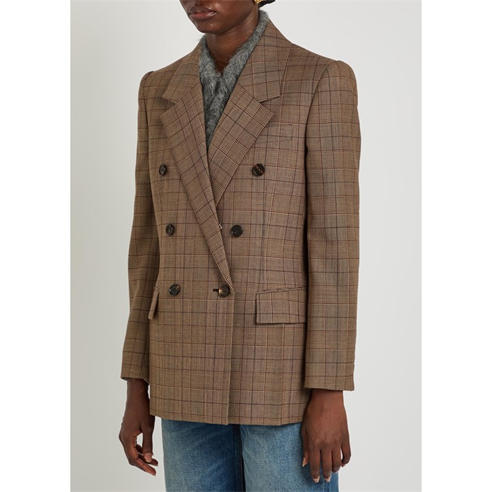 Chloe - Women's Checked Wool Double-Breasted Blazer