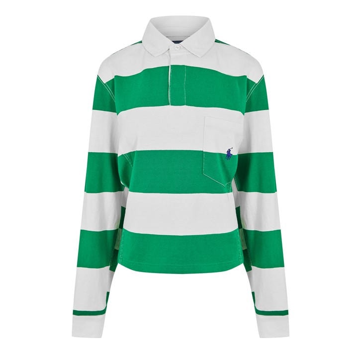 Polo Ralph Lauren Women's Green Rugby Shirt - Size 10
