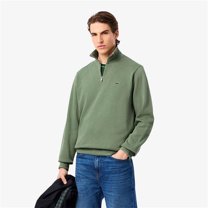 Lacoste Men's Green Quarter-Zip Fleece Top - XL