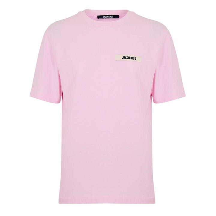 Jacquemus Men's Plain Cotton Grosgrain Tab T-shirt In Pink
