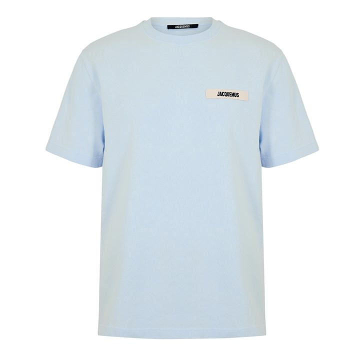 Jacquemus Men's Plain Cotton Grosgrain Tab T-shirt In Blue