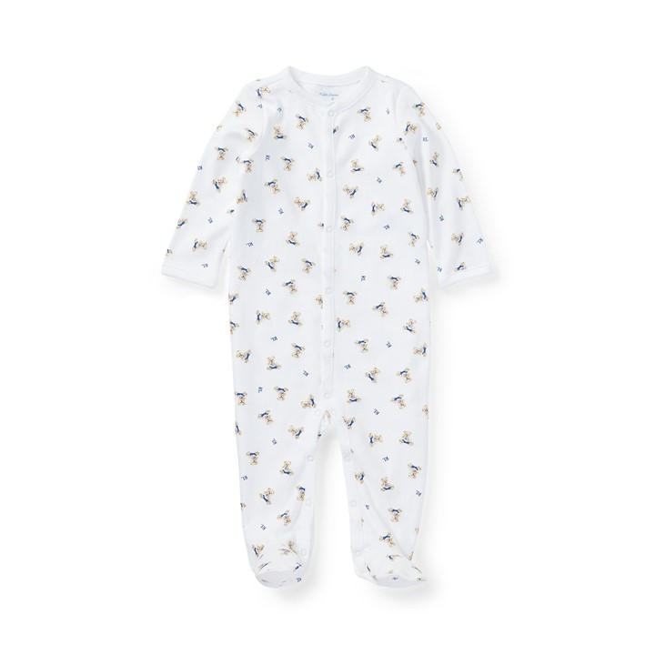 Polo Ralph Lauren  Kids White Kids' All-Over Print Footed Sleepsuit - 0 - 3 Months