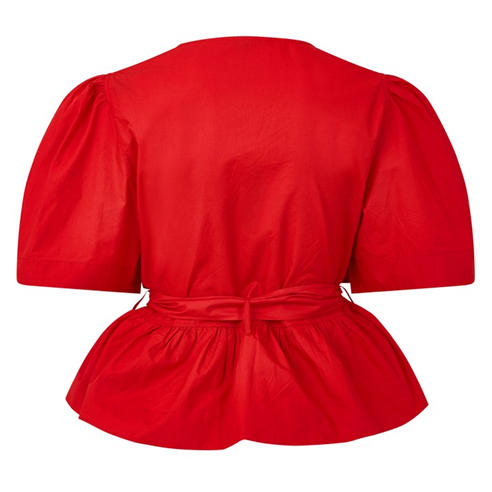 GANNI - Women's Poplin Bow Short Sleeve Blouse