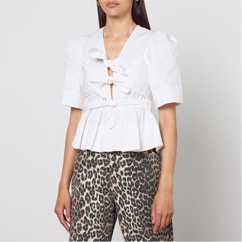 GANNI - Women's Tie Strap Short Sleeve Blouse
