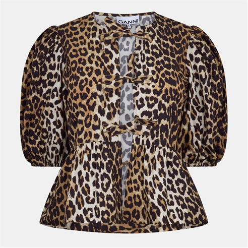 GANNI - Women's Peplum Short Sleeve Blouse