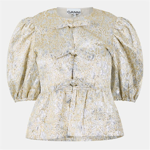 GANNI - Women's Cloque Short Sleeve Blouse