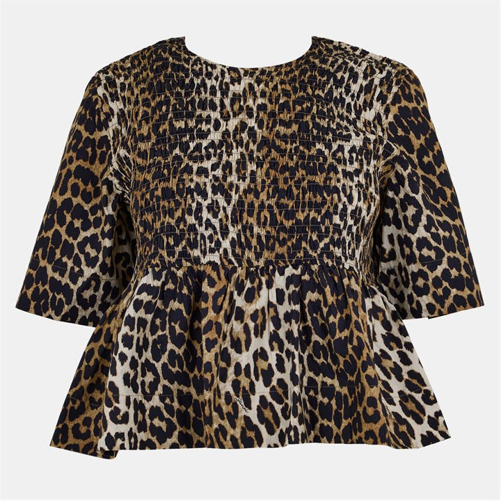 Ganni Women's Brown Smock Short Sleeve Blouse - Size 8