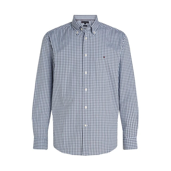 Tommy Hilfiger Men’s Flex Poplin Gingham Long-Sleeve Patterned Shirt – Blue