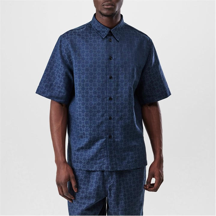 Givenchy Men's Blue Monogram Short Sleeve Shirt - M