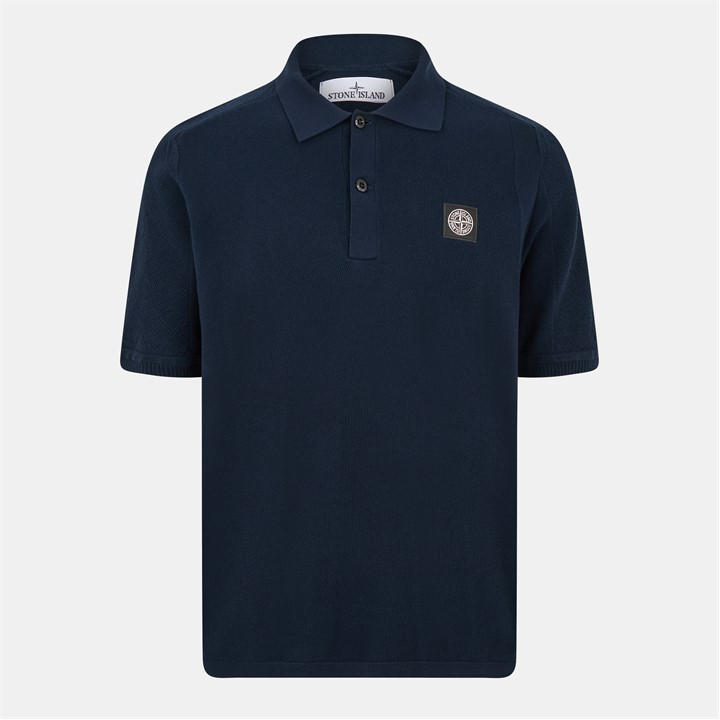 Stone Island Men's Blue Compass Patch Knit Polo Shirt 3XL