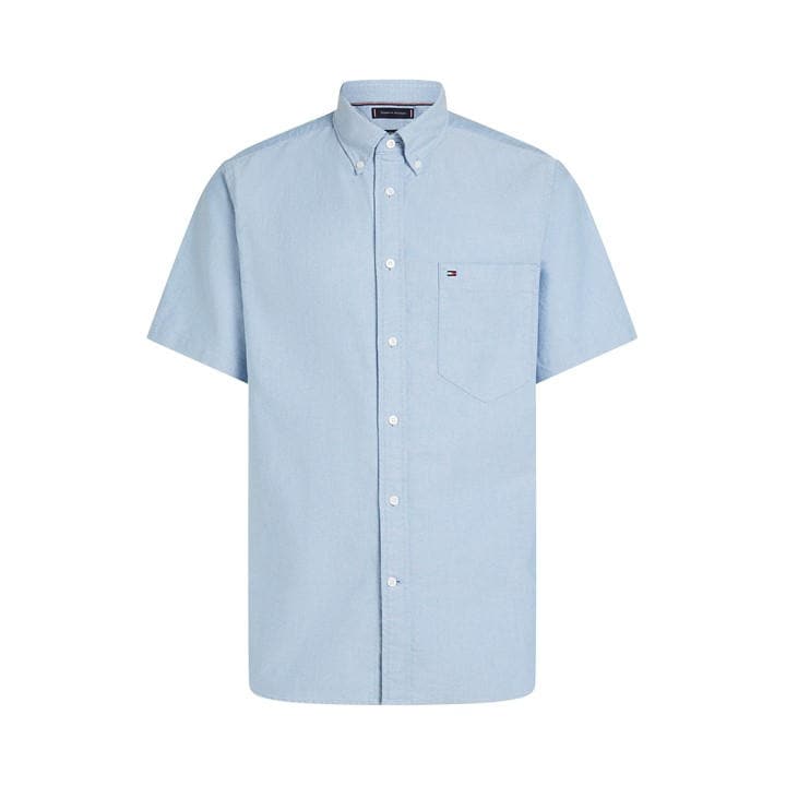 Tommy Hilfiger Men’s Heritage Oxford Short-Sleeve Plain Shirt – Blue