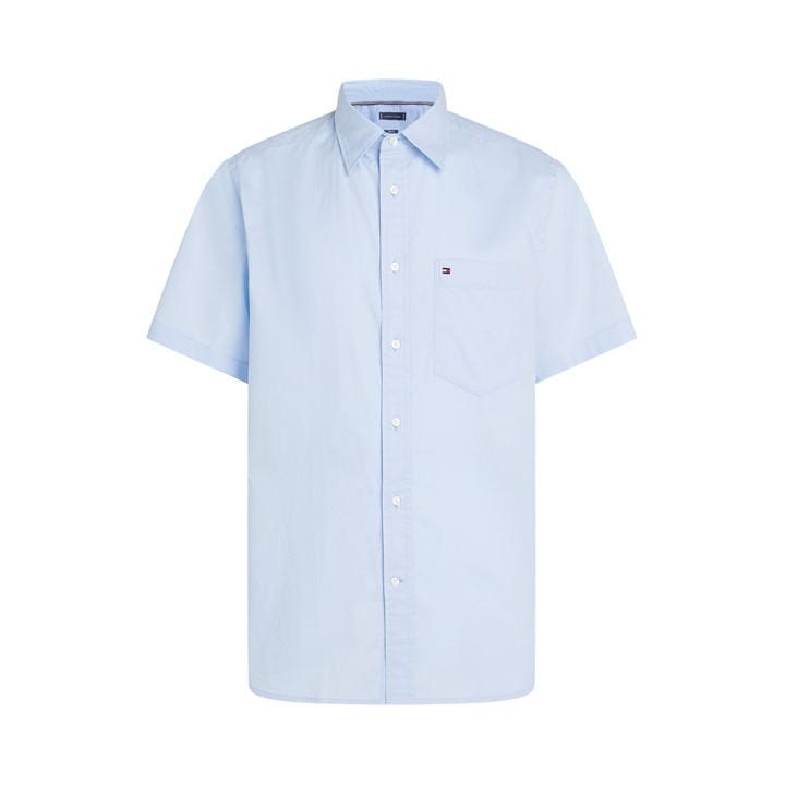 Tommy Hilfiger Men’s Flex Poplin Short-Sleeve Plain Shirt – Blue