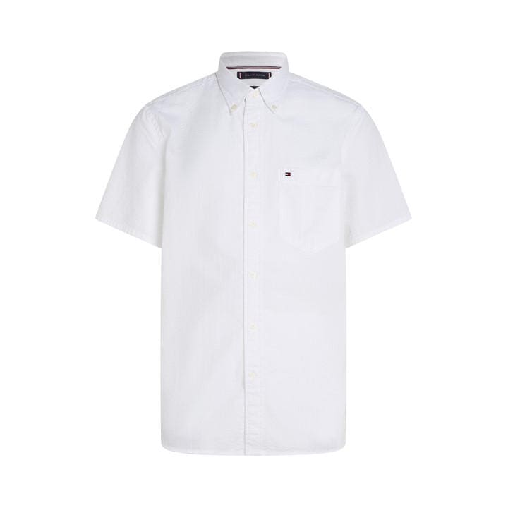 Tommy Hilfiger Men's White Seersucker Solid Ss Rf Shirt 2XL