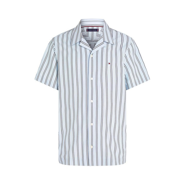 Tommy Hilfiger Men’s Knitted Stripe Short-Sleeve Patterned Shirt – Blue