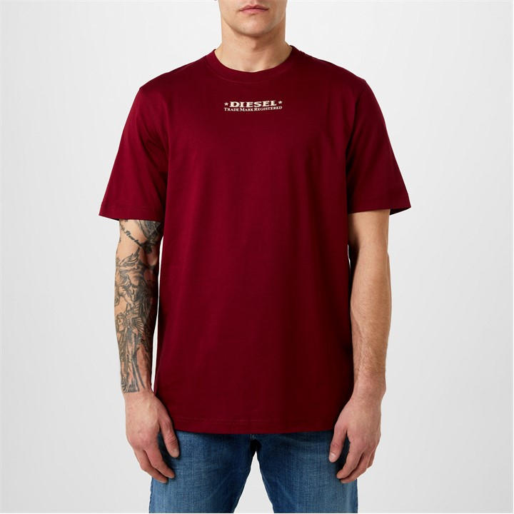 Diesel Men’s Upside Down Back Print Regular Fit T-Shirt – Red Diesel Men’s Upside Down Back Print Regular Fit T-Shirt – Red