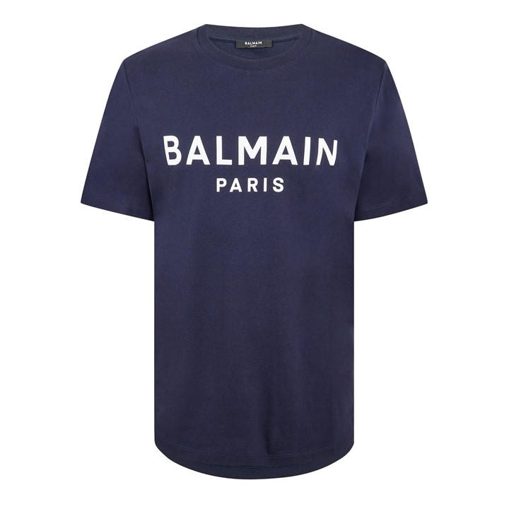 Balmain Men's Blue Paris Print Logo Cotton T-Shirt - L
