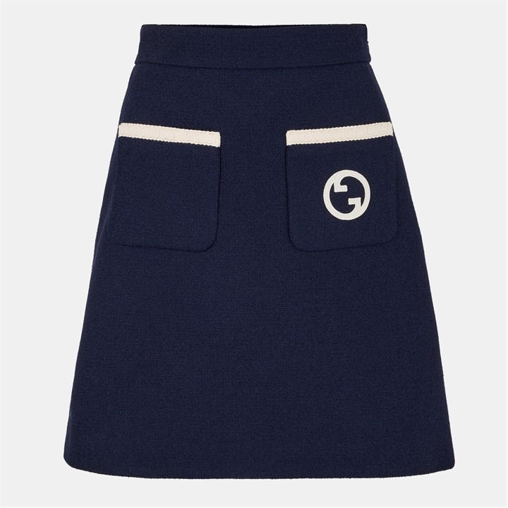 Gucci Women's Blue Retro Tweed Wool Skirt - Size 12