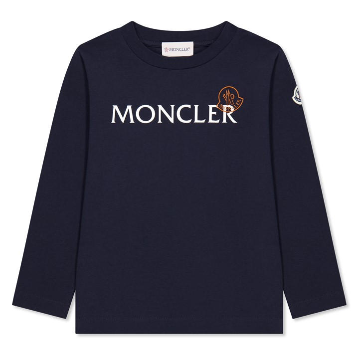 Moncler Boys Blue Long Sleeve Logo T-Shirt Juniors