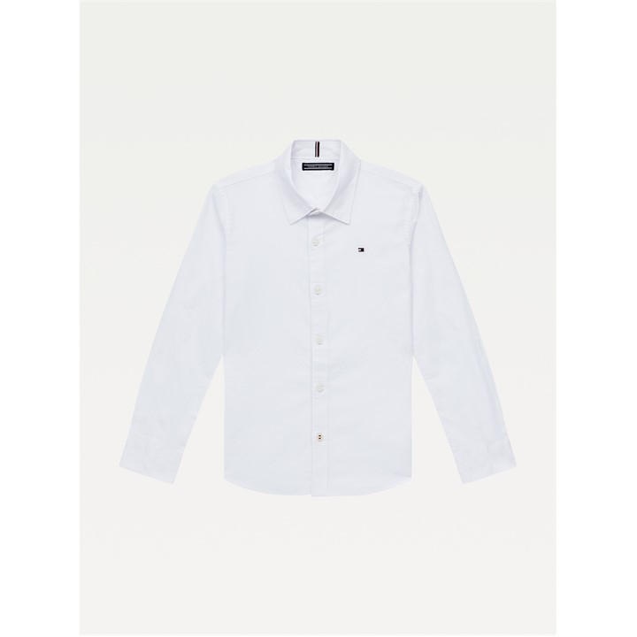 Tommy Hilfiger Boys White Solid Stretch Poplin Shirt L/S