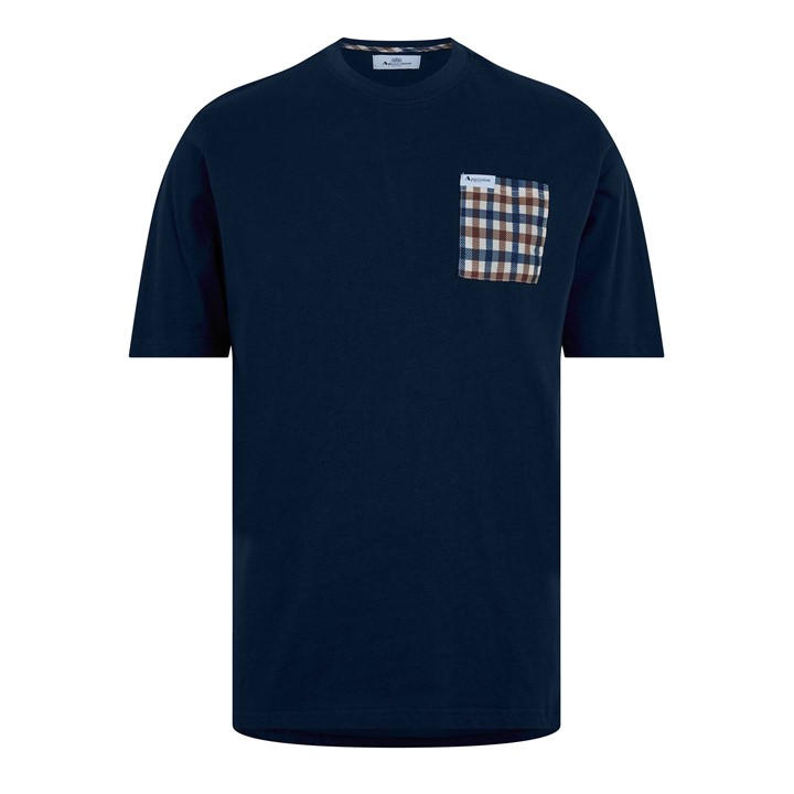 Aquascutum Men's Blue Checked T-Shirt Medium