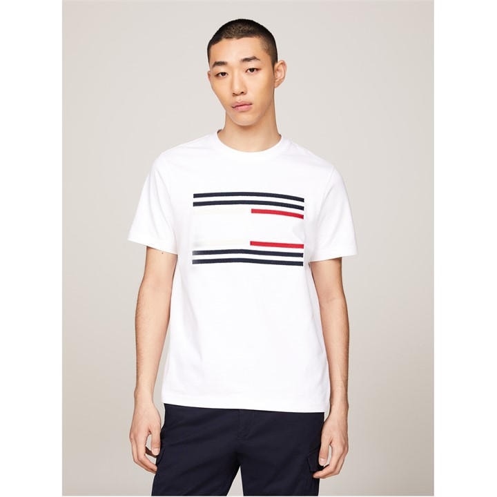 Tommy Hilfiger Men’s Grosgrain Tape Flag Regular Fit T-Shirt – White