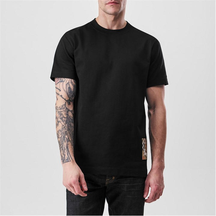 Burberry Men's Black Check Tab T-Shirt Medium