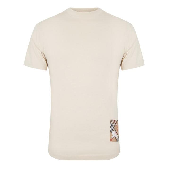 Burberry Men's Beige Check Tab T-Shirt Medium