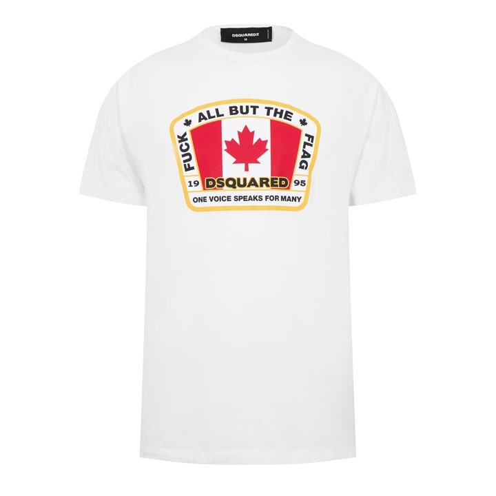 Dsquared2 Men's White Canada Flag Printed Tee Small