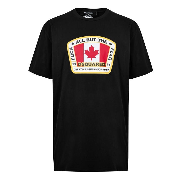 Dsquared2 Men's Black Canada Flag Printed Tee Extra Small