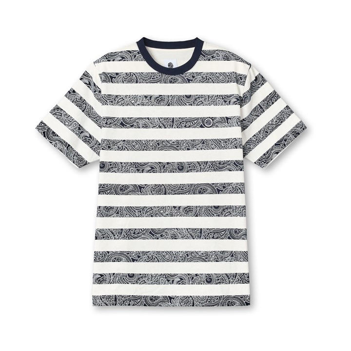 Pretty Green Men's Blue Eclipse Stripe T-Shirt Small