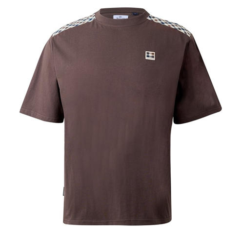 AQUASCUTUM - Men's Check Shoulder Cotton Short-Sleeve T-Shirt