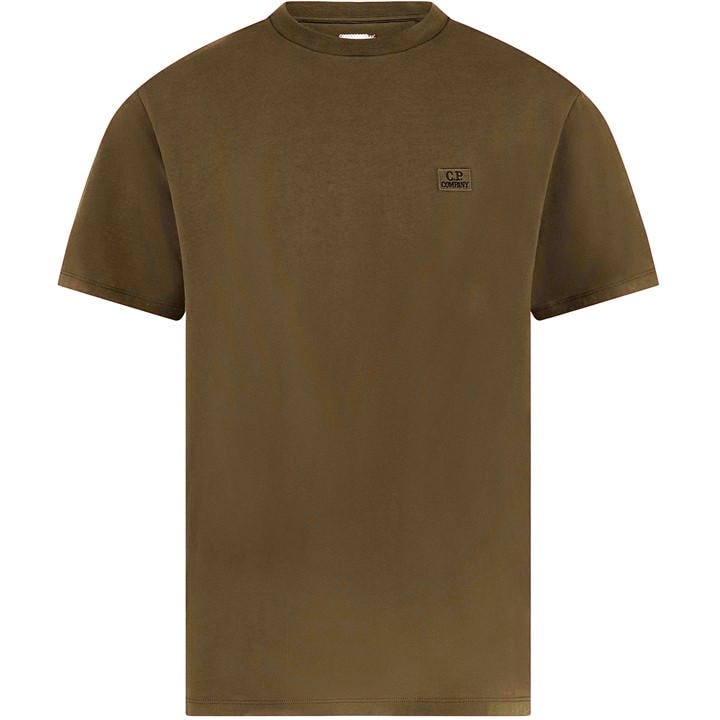 Cp Company Men's Green Embroidered Logo T-Shirt Extra Large