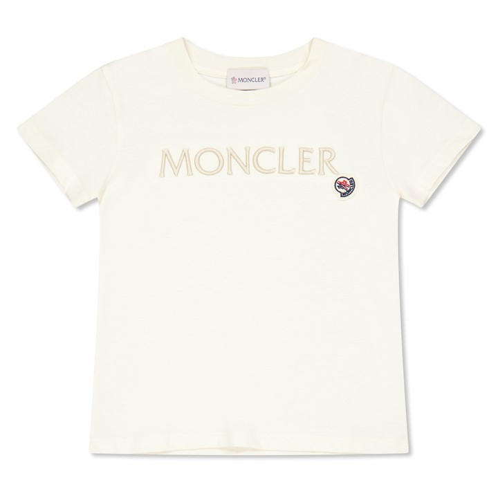 Moncler Girls Cream Logo T-Shirt Juniors
