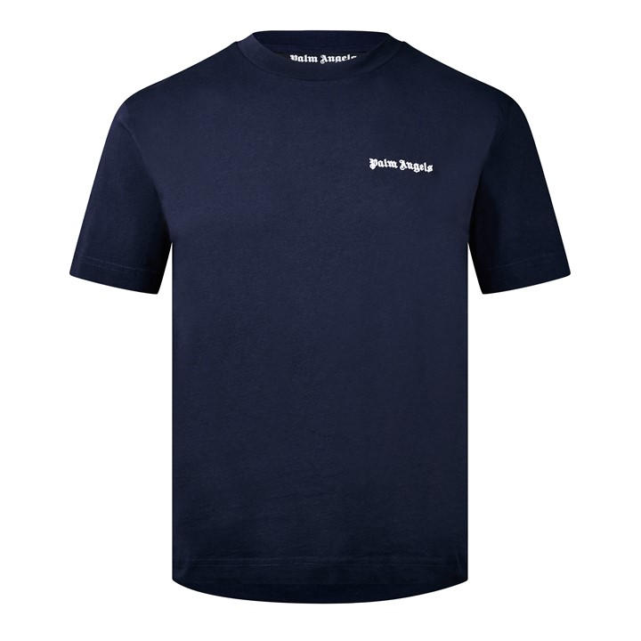 Palm Angels Men's Blue Embroidered Logo T-Shirt Extra Small