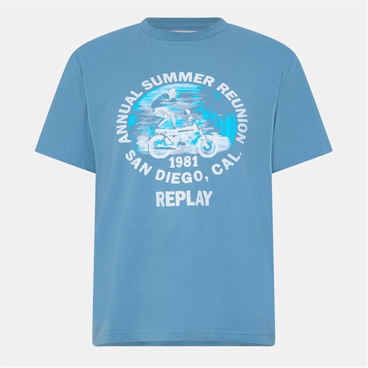 Replay Men’s Moto Tricks Regular Fit T-Shirt – Blue