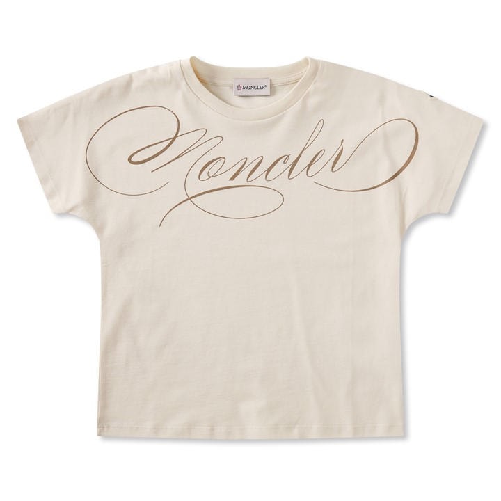 Moncler Girls Beige Script Logo T-Shirt